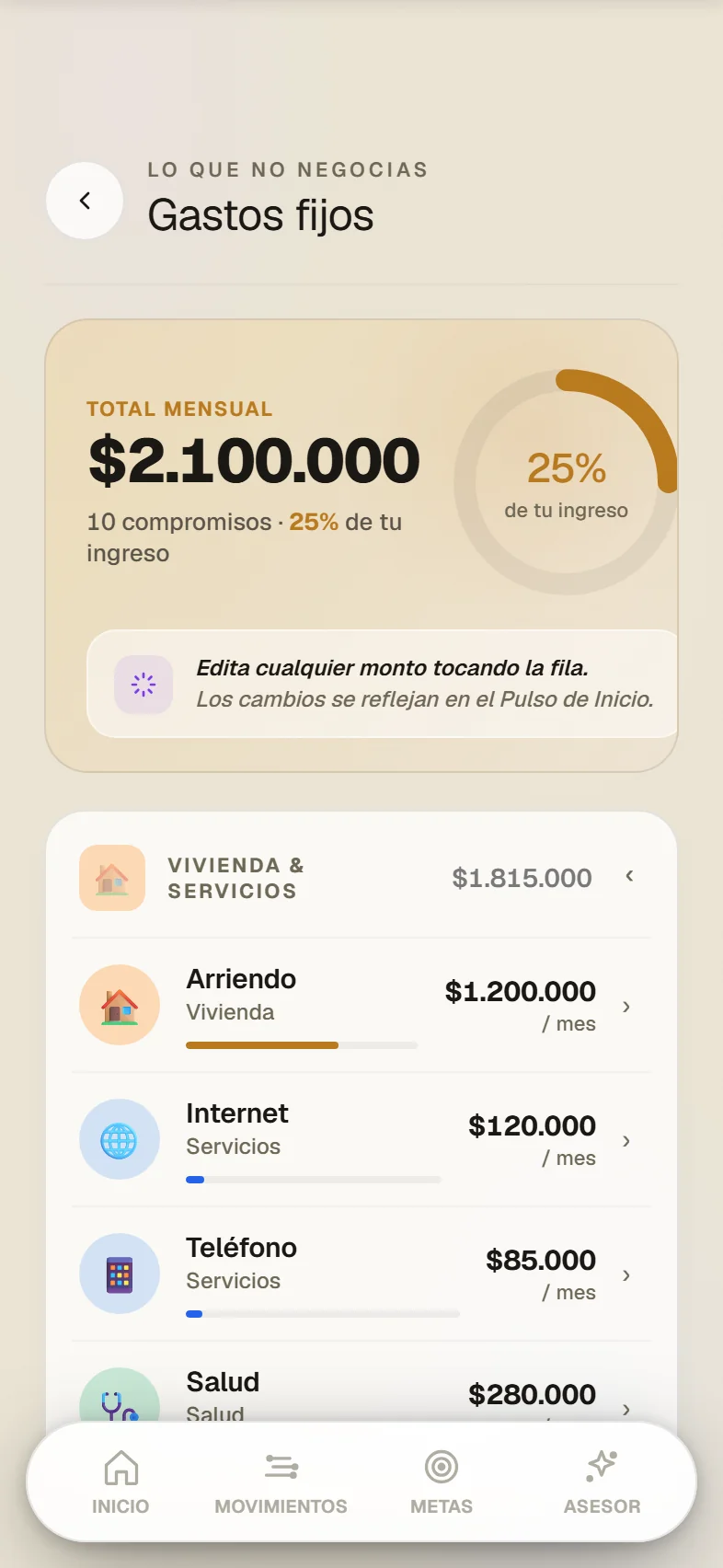 Gastos fijos en FinWise