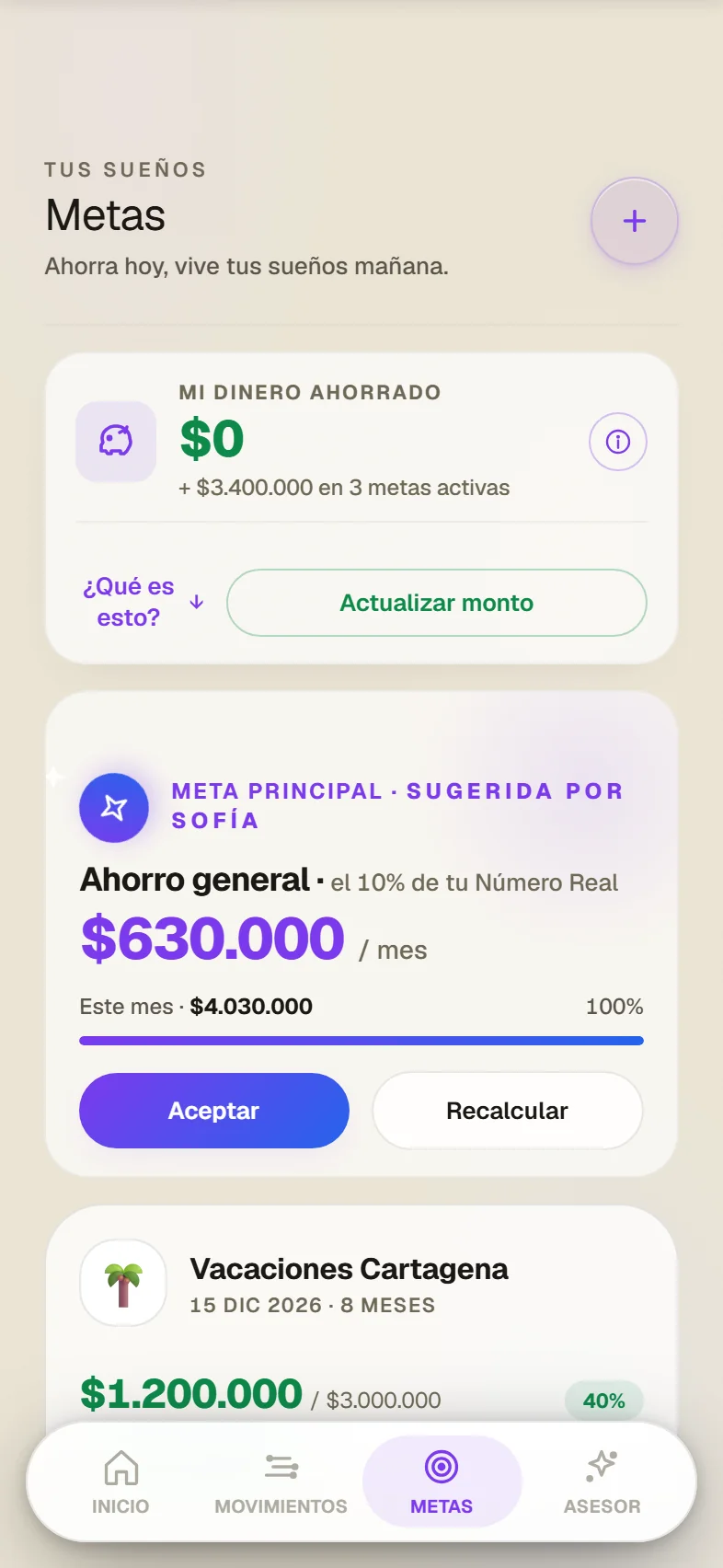 Metas de ahorro en FinWise