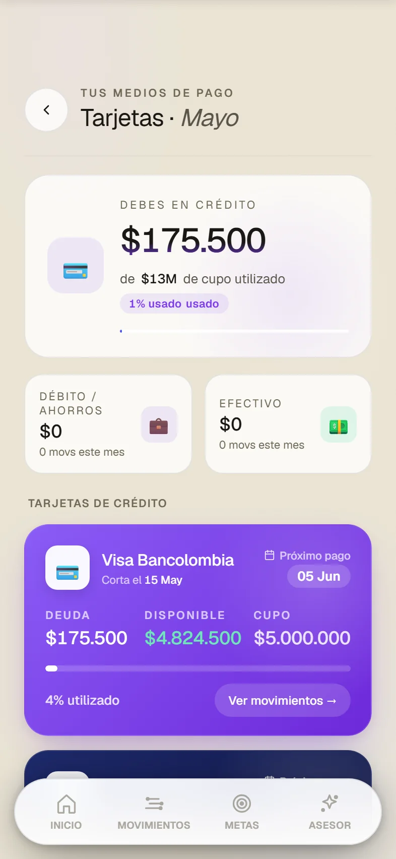 Gestión de tarjetas en FinWise
